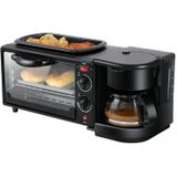 3 in 1 Elektrische Ontbijtmachine Multifunctionele Koffiezetapparaat + Koekenpan + Mini Oven Huishoudelijk brood Pizza Oven(Zwart)