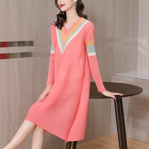 Casual Slanke Marine-stijl V-hals jurk (kleur: roze maat: gratis grootte)