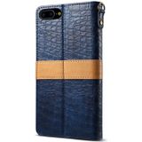 iPhone 7 Plus & 8 Plus horizontaal Tweekleurig krokodil structuur PU leren Flip Hoesje met houder  grote draagriem en opbergruimte voor pinpassen (blauw)