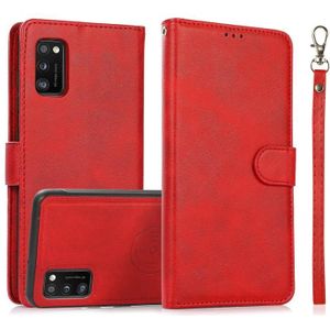 For Samsung Galaxy A41 Calf Texture 2 in 1 Detachable Magnetic Back Cover Horizontal Flip Leather Case with Holder & Card Slots & Wallet & Photo Frame(Red)