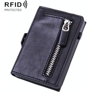 Mannen PU lederen korte rits RFID-portemonnee (MAD PAARD BLACK)