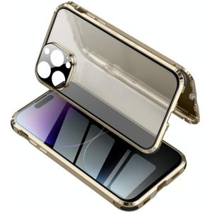 Voor iPhone 14 Pro Anti-gluren Magnetisch Gehard Glas Telefoon Case (Goud)