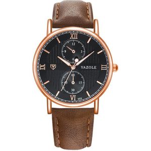 Yazole 355 twee-ogen lichtgevende bedrijfsmensen Quartz horloge (zwarte lade bruine riem)