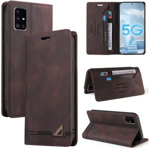 Voor Samsung Galaxy A71 5G Huid Feel Anti-Diefstal Borstel Horizontale Flip Leren Case Met Houder & Card Slots & Portemonnee (Bruin)