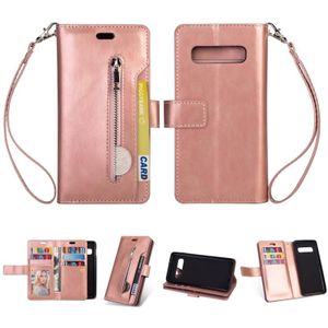 Samsung Galaxy S10+ Multifunctionele Rits Horizontale Flip Lederen Case met Holder & Wallet & 9 Card Slots & Lanyard(Rose Gold)