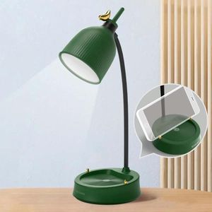 GIVELONG Forest Bird LED Touch Usb Tafellamp met mobiele telefoonhouder slaapkamer nachtlamp (GL363-4 Groen)