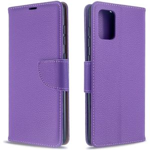 Voor Galaxy A71 Litchi Texture Pure Color Horizontal Flip PU Leather Case met Holder & Card Slots & Wallet & Lanyard(Purple)