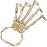 Punk Skull Hand Bone Five Finger Ring Verstelbare gentegreerde ketting (SKU5880 goud)