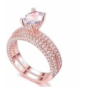 Dubbele rij voor vrouwen mode Cubic Zirconia Wedding Engagement Ring  ring grootte: 10 (ei vorm Rose goud)