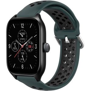 Voor Amazfit GTS 4 20 mm geperforeerde ademende sport siliconen horlogeband (olijfgroen + zwart)
