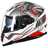 GXT Motorcycle Dinosaur Patroon Witte Full Coverage Beschermende Helm Dubbele lens motorhelm  grootte: M