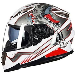 GXT Motorcycle Dinosaur Patroon Witte Full Coverage Beschermende Helm Dubbele lens motorhelm  grootte: M