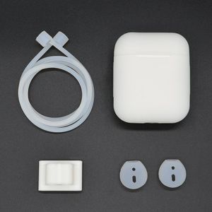 Anti-verloren touw + siliconen case + oortelefoon hang Buckle + oordopje cover Bluetooth draadloze koptelefoon Cover Case set voor Apple AirPods 1/2 (transparant)