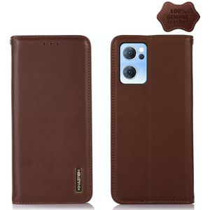 Voor Oppo Reno7 5G CN Versie Khazneh Nappa Top Layer Cowhide Leather Telefoon Case (Brown)
