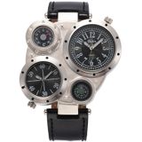 Oulm 9415 dubbele tijdzone mannen riem horloge grote wijzerplaat kompas quartz horloge