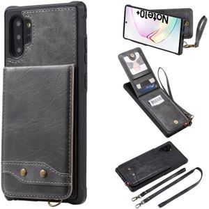 Voor Galaxy Note 10+ Vertical Flip Shockproof Leather Protective Case met Long Rope  Support Card Slots & Bracket & Photo Holder & Wallet Function(Gray)