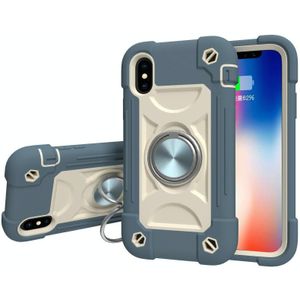 Shockproof Silicone + PC Protective Case with Dual-Ring Holder For iPhone XS Max(Daisy Blue)