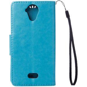 Wiko U voelt Lite ingedrukt bloemen horizontaal flip lederen draagtas met magnetische sluiting & houder & kaartsleuven & Wallet(Blue)