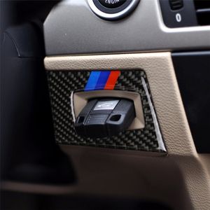 RRX CARBON driekleur Carbon Fiber auto links rijden ontsteking schakelaar decoratieve sticker voor BMW E90/E95 2005-2012