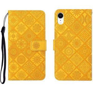 Ethnic Style Embossed Pattern Horizontal Flip Leather Case met Holder & Card Slots & Wallet & Lanyard Voor iPhone XR(Geel)