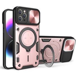 Voor iPhone 11 Pro CD Textuur Sliding Camshield Magnetische Houder Telefoon Case(Roze)