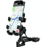 WUPP CS-1098A1 Motorcycle Aluminium Alloy Eight-jaw Mobile Phone Charging Holder met Switch(Zwart)