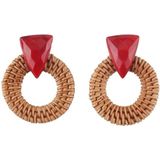 Rotan houten Vintage handgemaakte Dangle Oorbellen (rood)