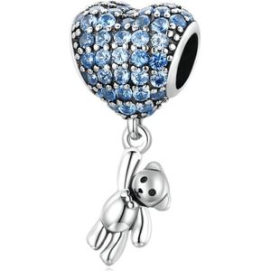 S925 Sterling Silver Heart Ballon Bear Hanger DIY Armband Necklace Accessoires