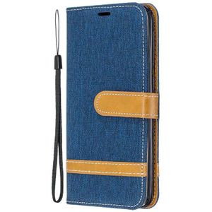 Kleur bijpassende denim textuur lederen draagtas voor Samsung Galaxy A20E  met houder & kaartsleuven & portemonnee & Lanyard (marineblauw)