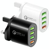 QC-04 QC3.0 + 3 x USB2.0 Multi-poorten oplader met 3A USB naar Type-C-gegevenskabel  Britse plug