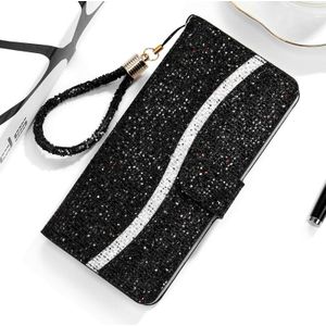 Voor Xiaomi Redmi Note 8 Glitter Powder Horizontale Flip Lederen case met kaartslots & houder & Lanyard(Zwart)