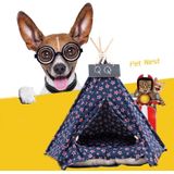 Cotton Canvas Pet Tent Cat en Dog Bed met kussen  specificatie: Kleine 40  40  50cm (Navy Red Vijfpuntige Ster)