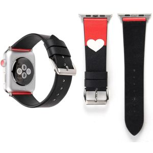 Fashion eenvoudig hart patroon lederen pols horloge Band voor Apple Watch serie 3 & 2 & 1 42mm(Black+Red)