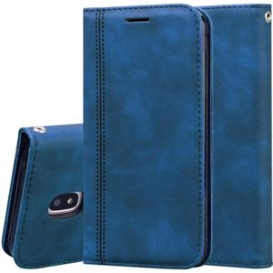 Voor Samsung Galaxy J5 / J530 (EU) Frosted Business Magnetic Horizontal Flip PU Leather Case met Holder & Card Slot & Lanyard(Blauw)