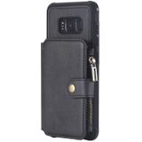 Voor Galaxy S8 Zipper Shockproof Beschermhoes met kaartsleuven & beugel & fotohouder & portemonneefunctie(zwart)