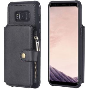 Voor Galaxy S8 Zipper Shockproof Beschermhoes met kaartsleuven & beugel & fotohouder & portemonneefunctie(zwart)