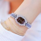 BS beesister FA1581 vrouwen achthoekige wijzerplaat Diamond plated strass armband quartz horloge (zilver shell Blue Diamond)