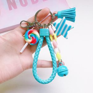 4 STUKS Schattige Zachte Klei Regenboog Sleutelhanger Student Schooltas Lollipop Hanger  Kleur: Blue Rope Lollipop