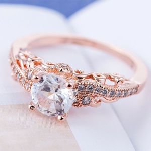 1 paar vrouwen Fashion Micro-ingelegd Zircon verlovingsring prinses koningin aristocratische Temperament paar Ring(Rose Gold US size: 9)