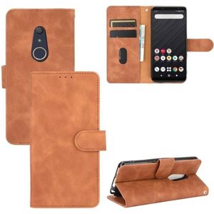 Voor Fujitsu Arrows Be4 (F-41A) Solid Color Skin Feel Magnetic Buckle Horizontal Flip Calf Texture PU Leather Case met Holder & Card Slots & Wallet(Brown)