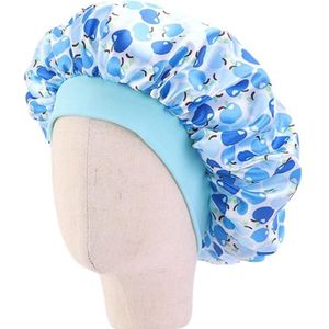 3 PCS K-14 Kinderen gedrukt Satin Nightcap verstelbare Stretch Hair Care Hat douche cap  grootte: One Size (Apple Blue)