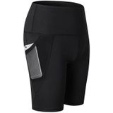 High Waist Mesh Sport Tight Elastic Quick Drying Fitness Shorts With Pocket (Color:Black Size:L)