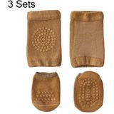 3 sets zomer kinderen knie pads baby vloer sokken baby antislip kruipen sportbescherming pak m 1-3 jaar oud (bruin)