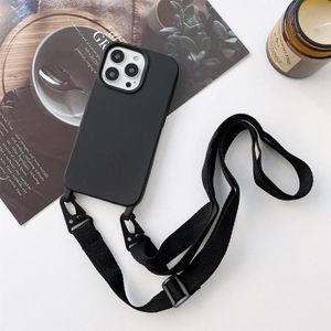 Elastic Silicone Protective Case with Wide Neck Lanyard For iPhone 13 Pro Max(Black)