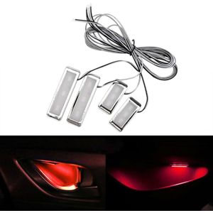4-delige universele auto LED innerlijke handvat licht sfeerverlichting decoratieve lamp DC12V/0.5 W kabel lengte: 75cm (rood licht)