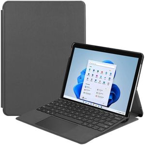 For Microsoft Surface Pro 8 Solid Color Electric Pressed Horizontal Flip Tablet Leather Case with Holder(Grey)