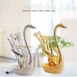 Swan fruitvork en lepel set dessert vork fruit vork rack tafelgerei bruiloft cadeau  kleur: gouden gestreepte basis