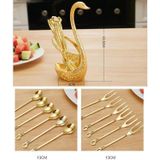 Swan fruitvork en lepel set dessert vork fruit vork rack tafelgerei bruiloft cadeau  kleur: gouden gestreepte basis