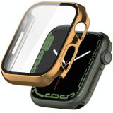 Electroplating Shockproof PC Protective Case with Tempered Glass Film For Apple Watch Series 7 45mm(Gold)