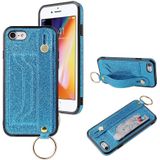 Glitter Powder PU+TPU Shockproof Beschermhoes met houder & kaartslots & polsbandje voor iPhone SE 2020 / 8 / 7(Blauw)